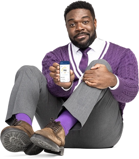 Graphic Sam Richardson sitting with phone.