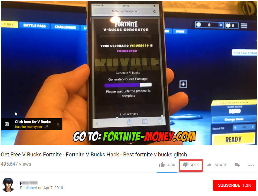 Watch Out For These Fortnite Scams Experian - are to look at the number of likes and dislikes a video has received and whether or not the poster is verified by youtube with a check symbol next to