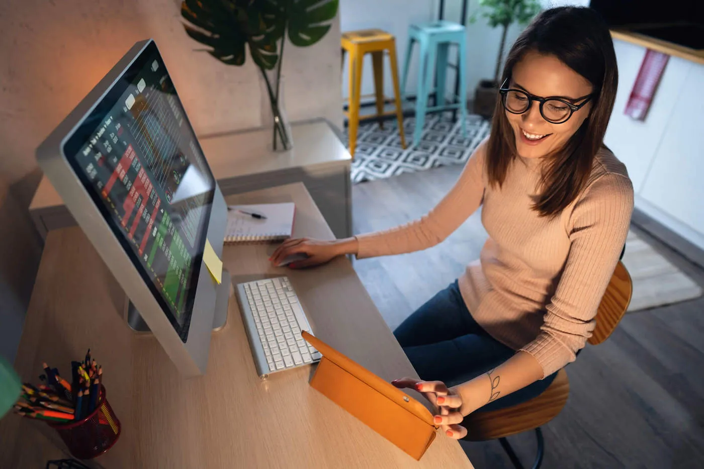 woman working from a home office