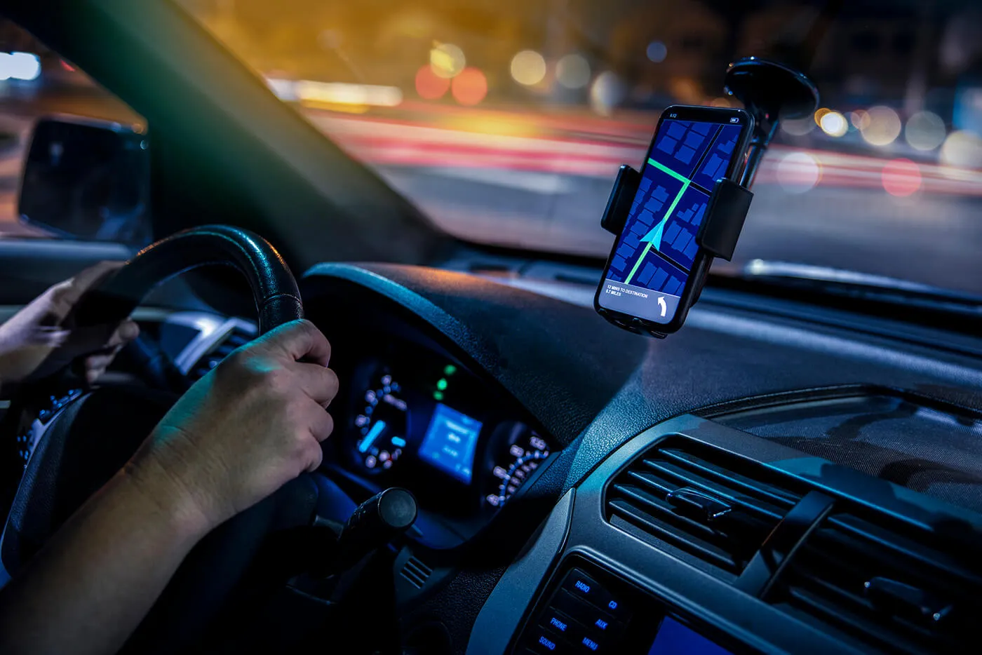 phone on car dashboard