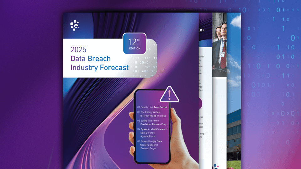 Graphic of the front cover of the 2025 Data Breach Industry Forecast