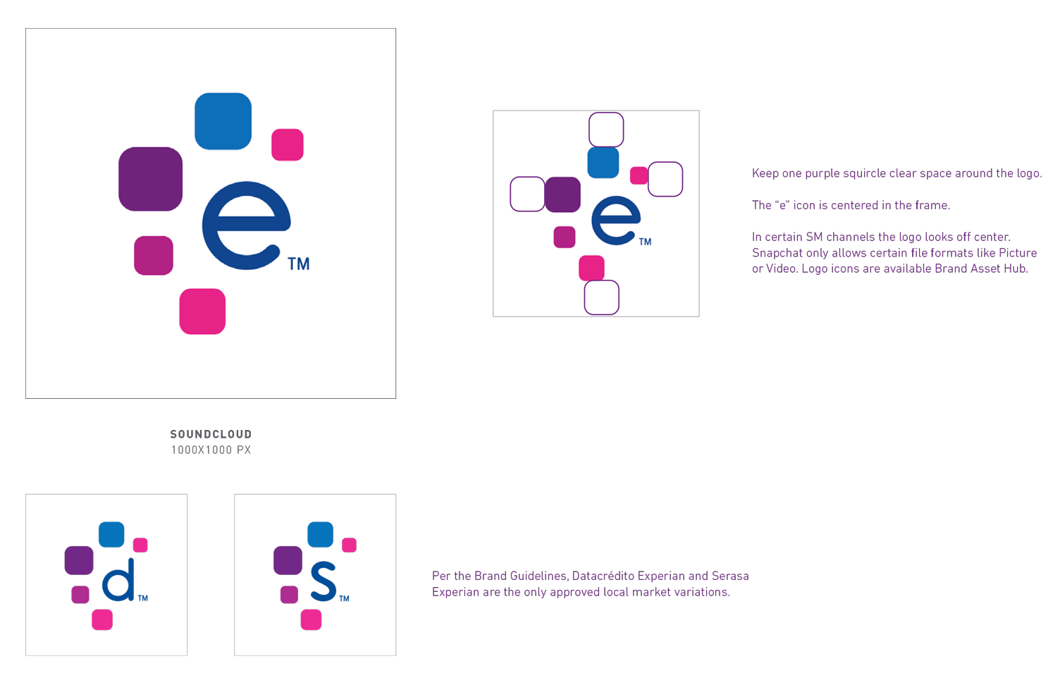 Image depicting three global Experian logos and their rules for usage