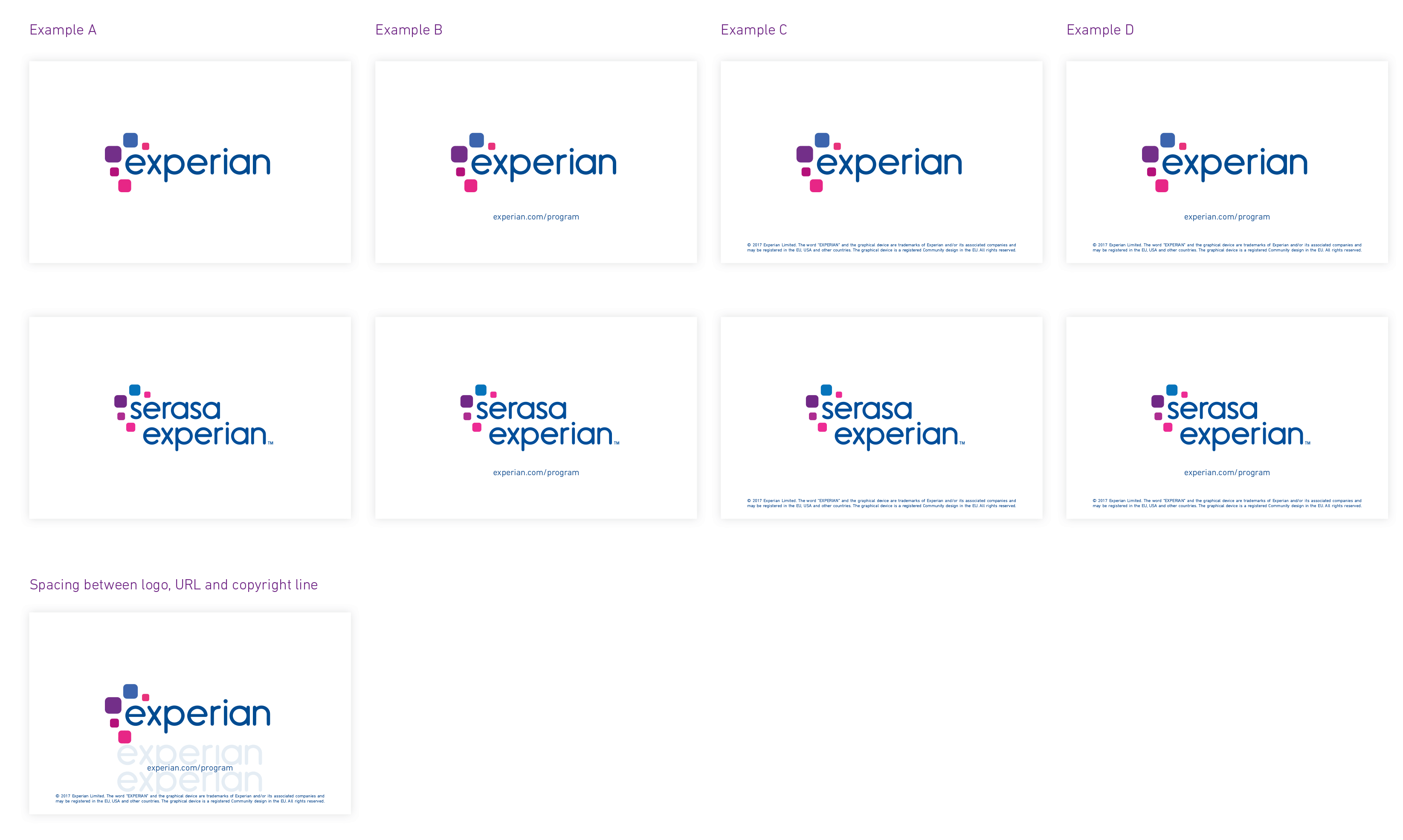 Eight example stills of how to properly utilize a closing frame with the Experian brand marks