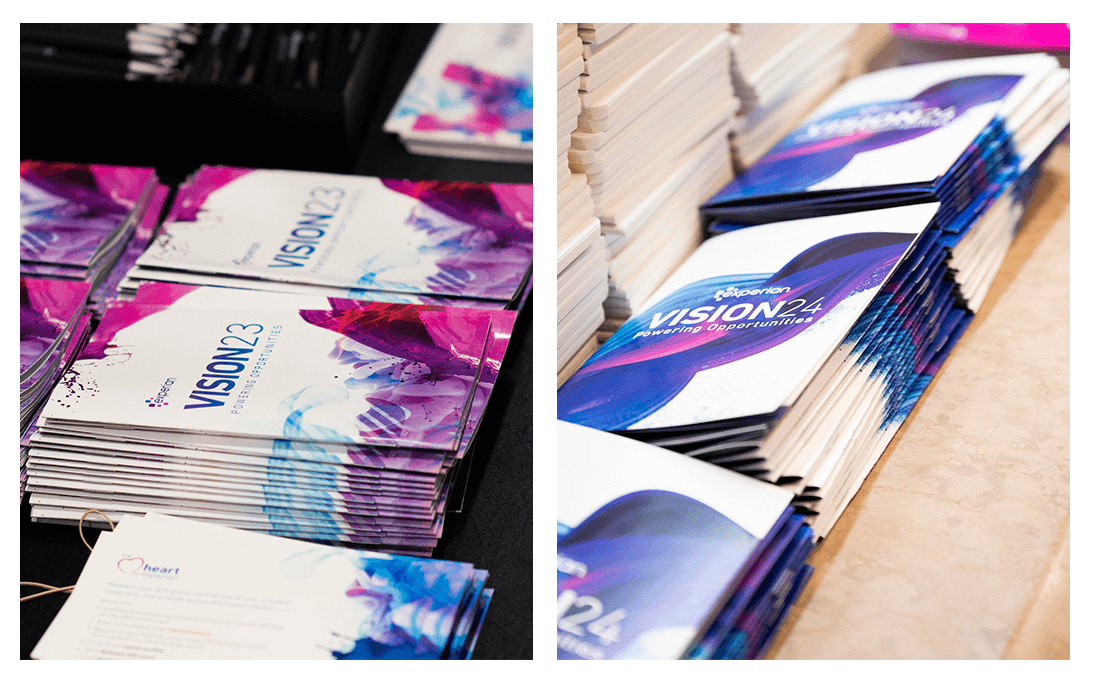 Four samples of Experian branded delegate booklets