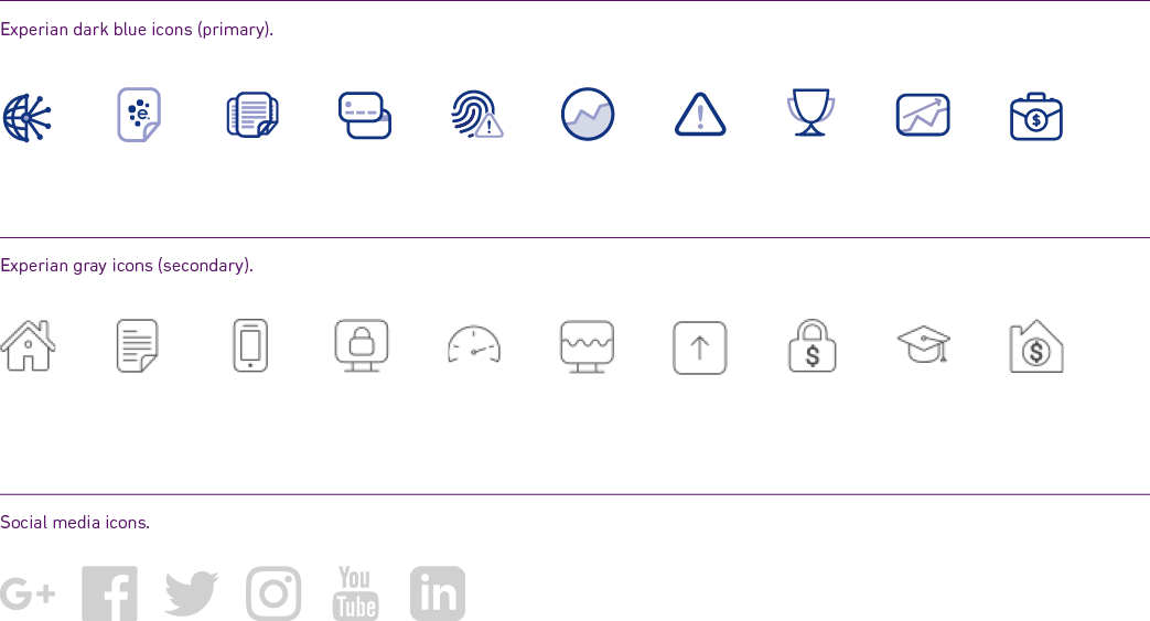 Examples of various custom made secondary Experian icons