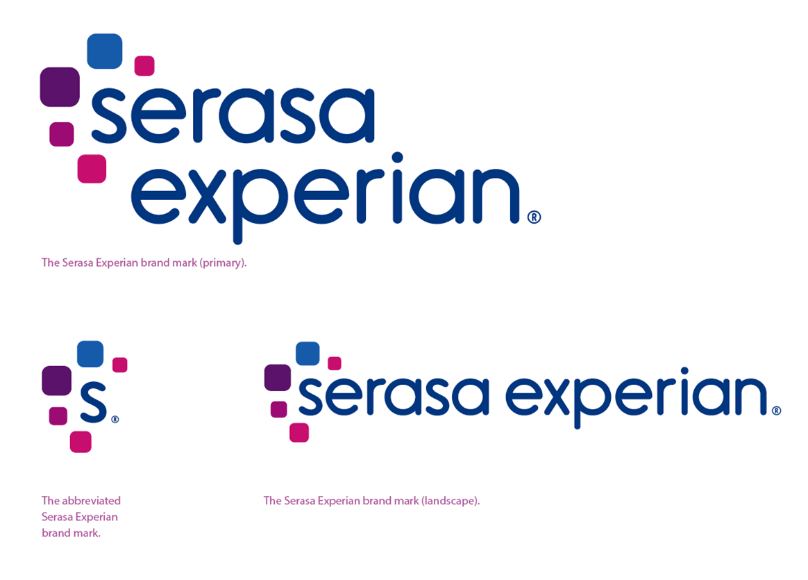 Serasa Experian local market variation logo displayed in primary form, abbreviated and long form