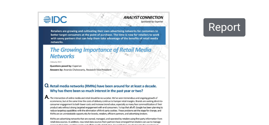 thumbnail of IDC retail media networks report sponsored by experian 