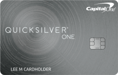 Capital One QuicksilverOne Cash Rewards Credit Card logo.