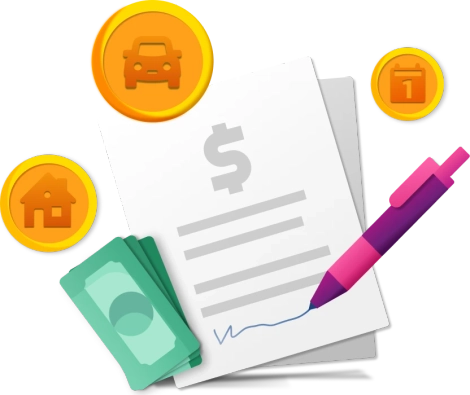 Graphic personal loan with pen and money.