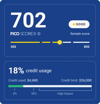 Graphic screen with credit score and report.