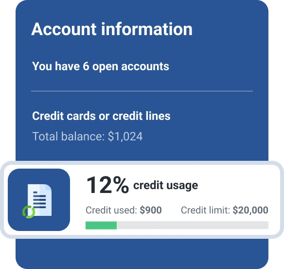 Graphic credit account information for open and usage.