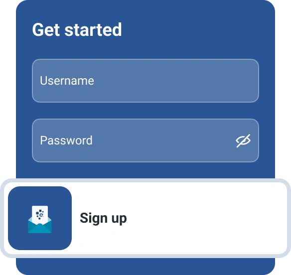 Graphic get started sign up for account.